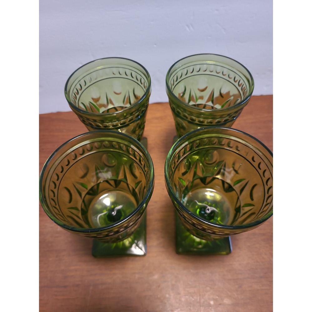Vintage Indiana Green Colony Park Lane Glass Square Bottom Goblet Set Of 4 - Picture 2 of 6